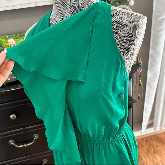 Anthropologie Greylin 100% Silk Emerald Green Ruffle Sleeveless Mini Dress M - Picture 4 of 16